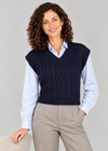 Women's V Neck Aran Vest | Navy