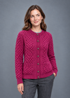 Aran Merino Wool Lumber Cardigan | Raspberry Marl