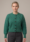 Ladies Merino Cropped Classic Aran Cardigan | Green