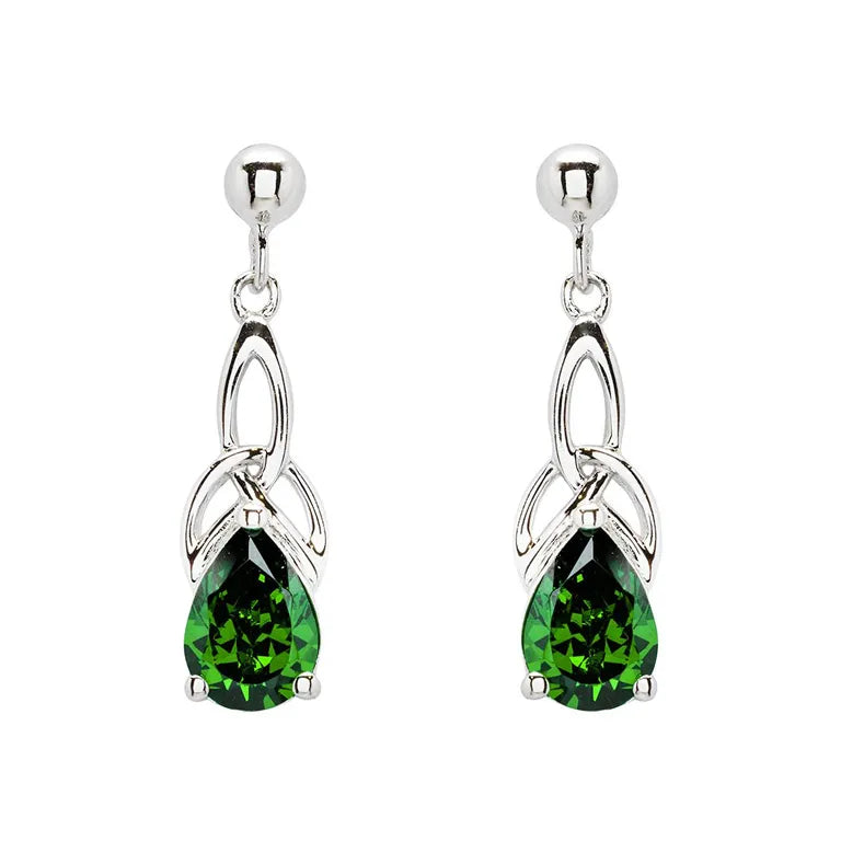 Sterling Silver Emerald Trinity Knot Earrings