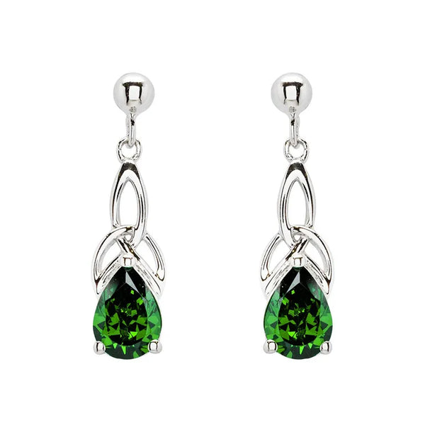 Sterling Silver Emerald Trinity Knot Earrings