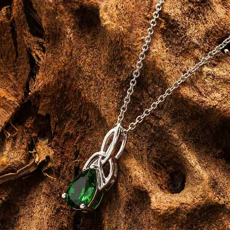 Sterling Silver Emerald Trinity Knot Necklace