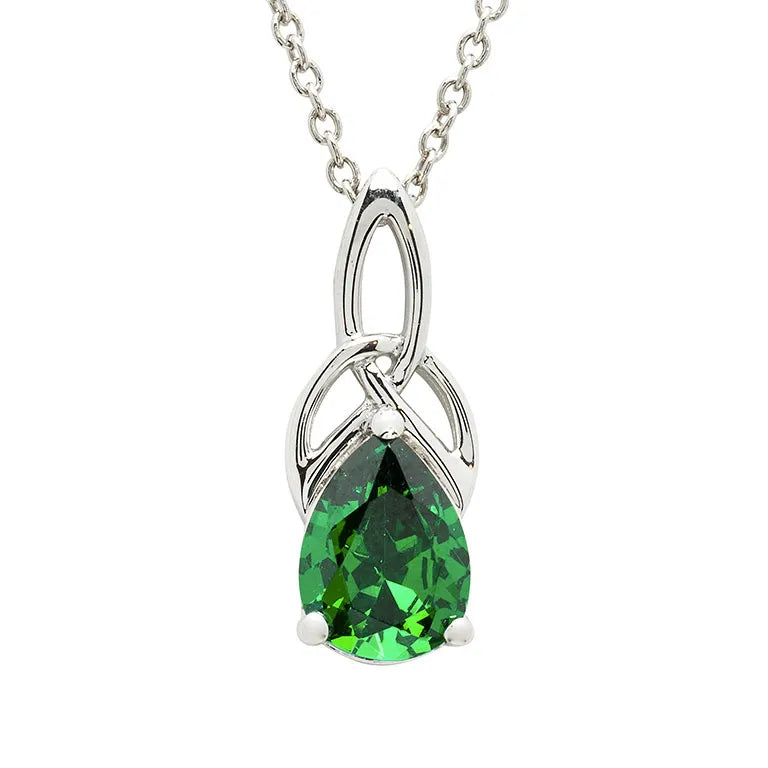 Sterling Silver Emerald Trinity Knot Necklace