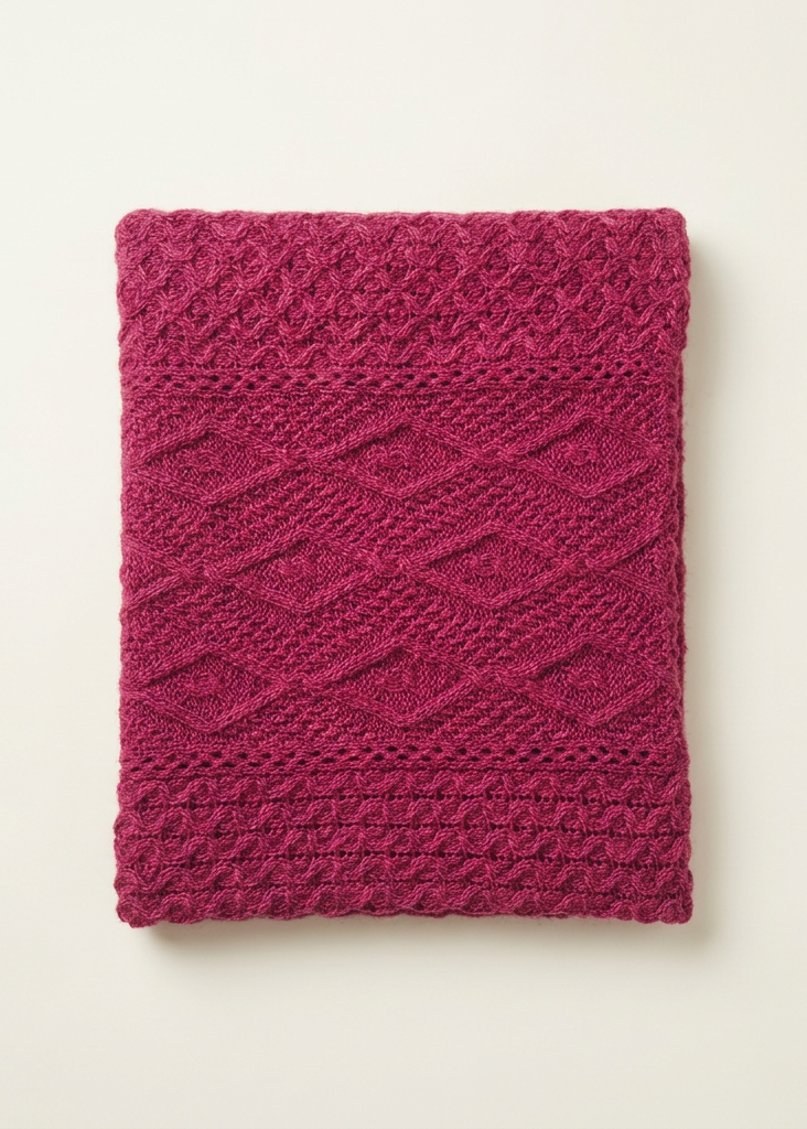 Diamond Aran Merino Wool Throw | Raspberry Marl