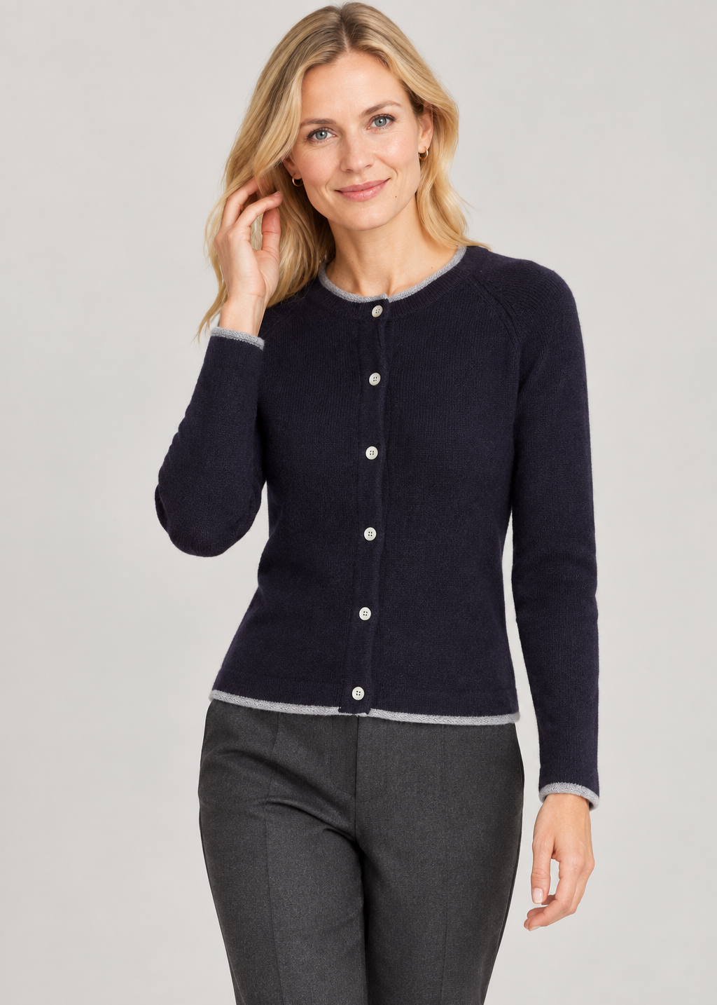 Killiney Wool Cashmere Cardigan Navy | Premium Irish Knitwear