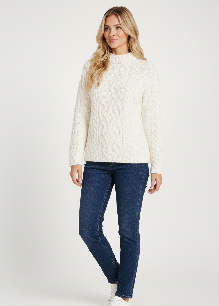 St. Bridget's Weave Aran Sweater in Natural | Aran Woollen Mills