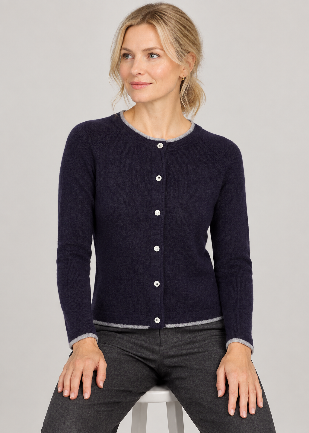 Killiney Wool Cashmere Cardigan Navy | Premium Irish Knitwear