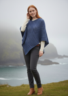 Irish Aran Merino Wool V Poncho - Denim Marl