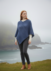 Irish Aran Merino Wool V Poncho - Denim Marl