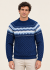 Aran Merino Crew Neck Fair isle Sweater - Denim