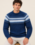 Aran Merino Crew Neck Fair isle Sweater - Denim