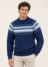 Aran Merino Crew Neck Fair isle Sweater - Denim