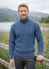 Aran Merino Wool Half Zip Sweater | Denim