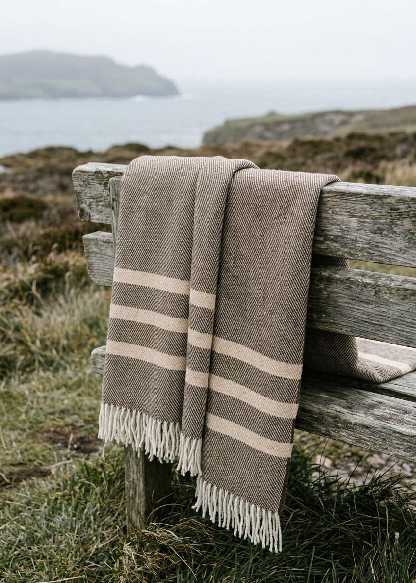 McNutt Brown & Cream Striped Pure Wool Throw 200 × 150cm 