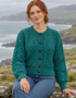 Ladies Merino Cropped Classic Aran Cardigan | Teal