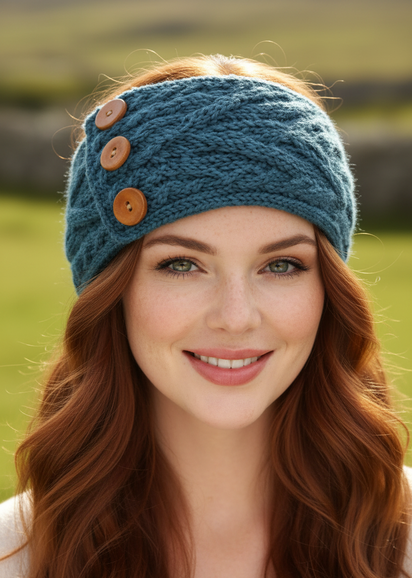 Women's Aran Button Headband | Irish Sea