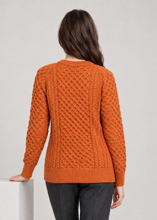 Ladies Slim-Fit Aran Sweater in Terracotta | 100% Merino Wool