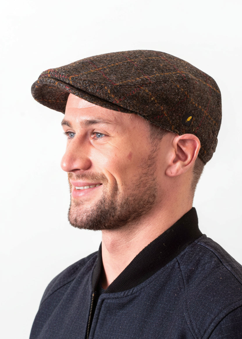 The Dubliner Cap | Donegal Tweed Brown Check | Irish Flat Cap