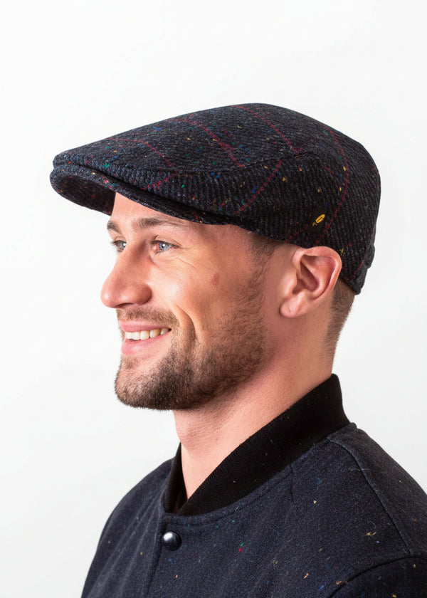 Dubliner Navy Check Flat Cap | Authentic Donegal Tweed
