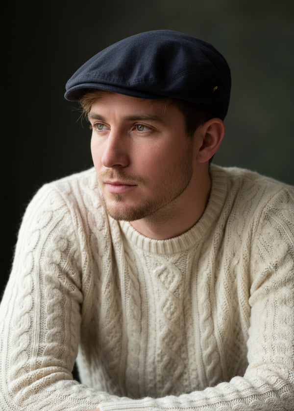 Navy Waxed Flat Cap | Hatman of Ireland | Hand-Crafted Donegal