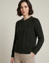 Inagh Ladies Aran Cardigan | Army Green | 100% Worsted Wool