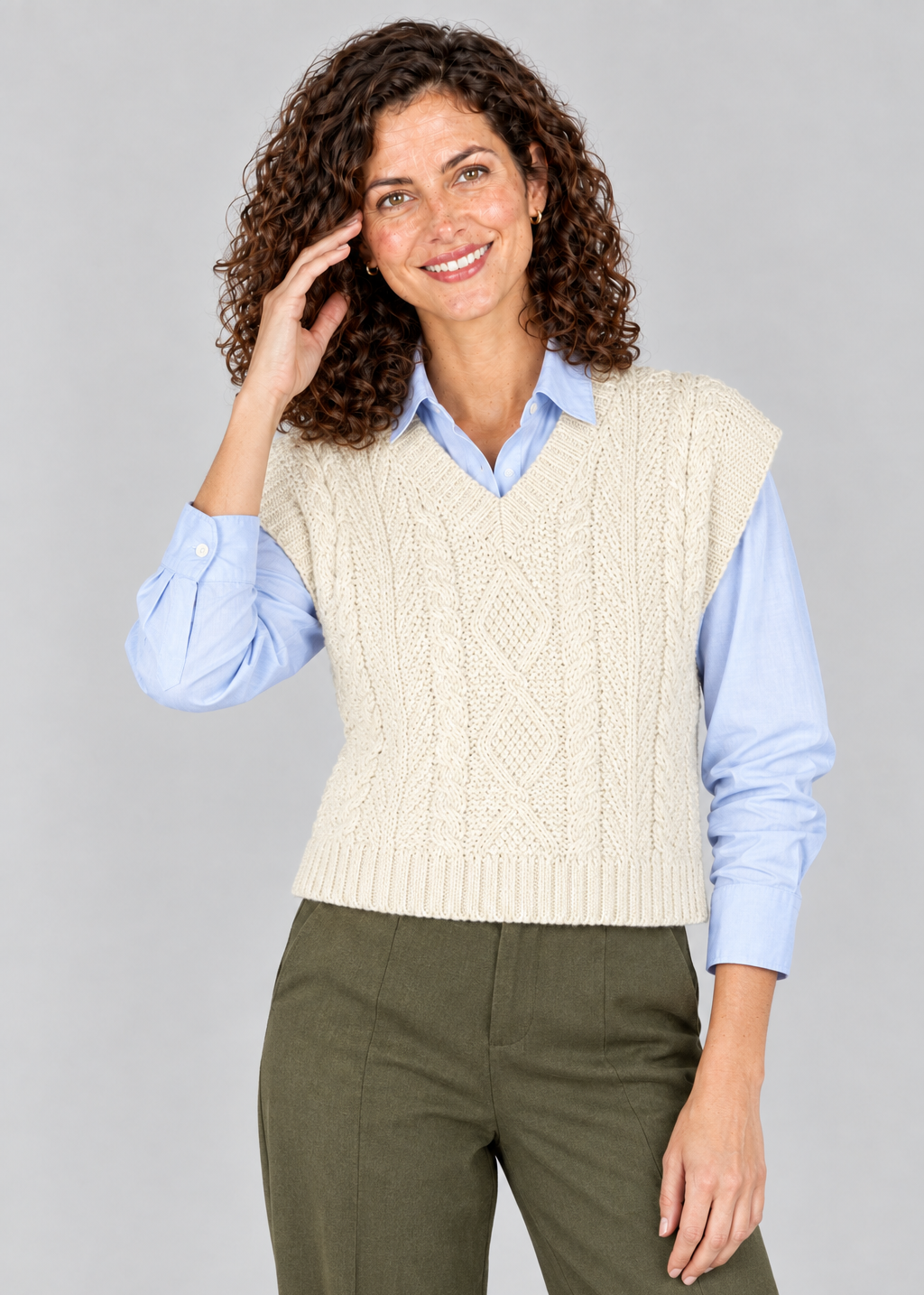 IrelandsEye Women's V Neck Aran Vest | Natural
