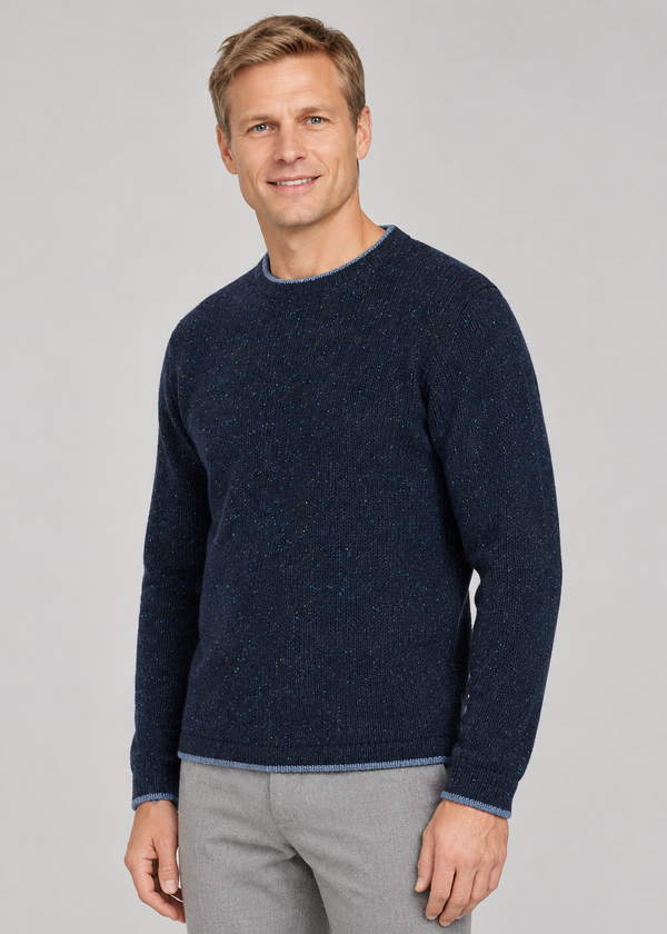 Men's Roundstone Wool Cashmere Sweater - Navy | Ireland's Eye Knitwear