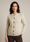 Ladies Aran Cardigan in Flecked Cream | 100% Wool