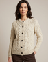 Ladies Aran Cardigan in Flecked Cream | 100% Wool