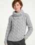 Damen-Grobstrickpullover mit Wasserfallkragen im Aran-Stil | Haferbeige