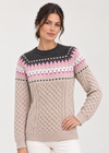 Ladies Slim-Fit Aran Fair Isle Sweater | Beige