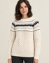 Ladies Slim-Fit Aran Fair Isle Sweater | Natural