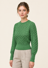 Ladies Merino Cropped Classic Aran Sweater | Green