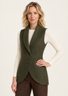Women's Aran Pure New Wool Vest | Green - Clearance