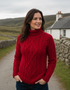 Aran Garnet Red Turtleneck Sweater | 100% Merino Wool | Traditional Irish Cable Knit