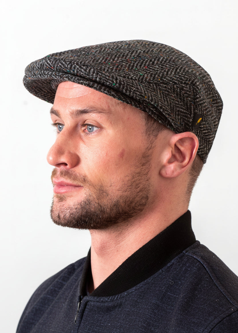 Donegal Tweed Flat Cap Charcoal - Premium Irish Wool Cap by Hatman of Ireland