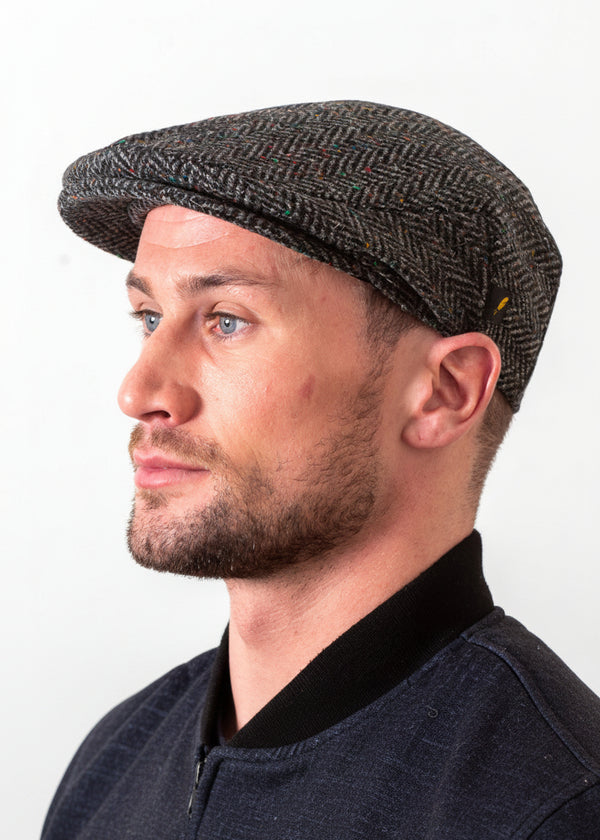 Donegal Tweed Flat Cap Charcoal - Premium Irish Wool Cap by Hatman of Ireland