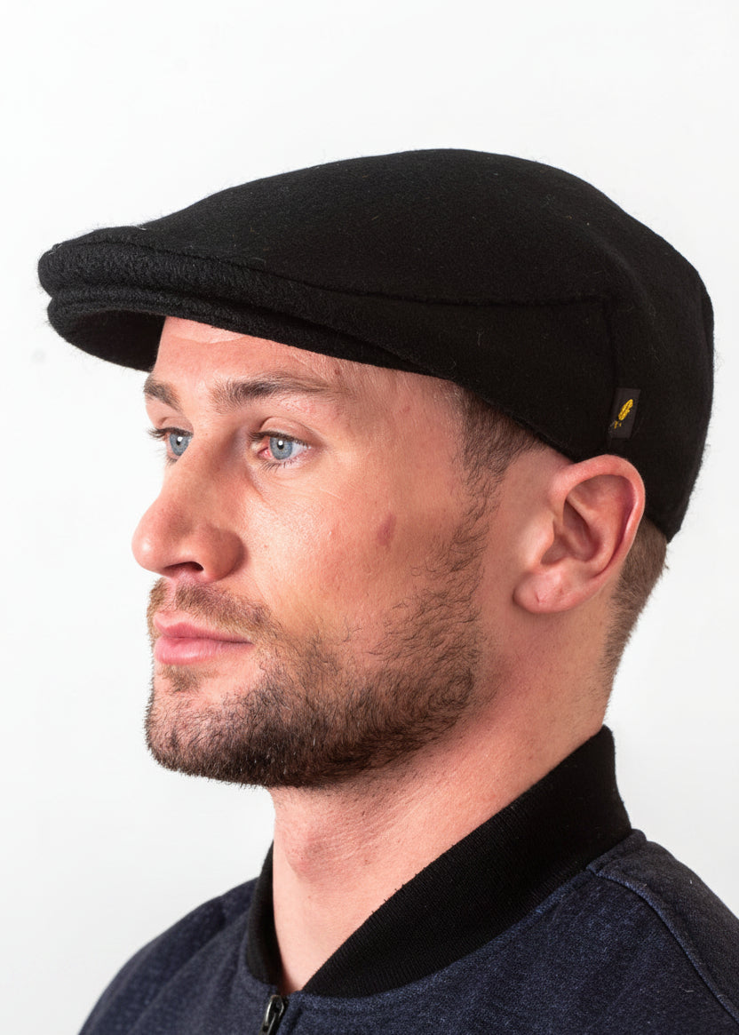 Donegal Black Tweed Cap | Handcrafted Irish Flat Cap | 100% Wool