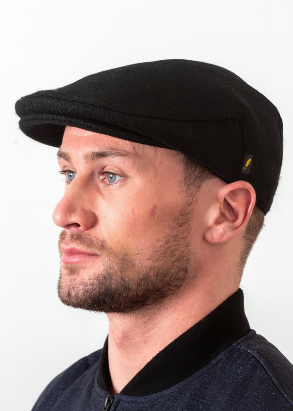 Donegal Black Tweed Cap | Handcrafted Irish Flat Cap | 100% Wool