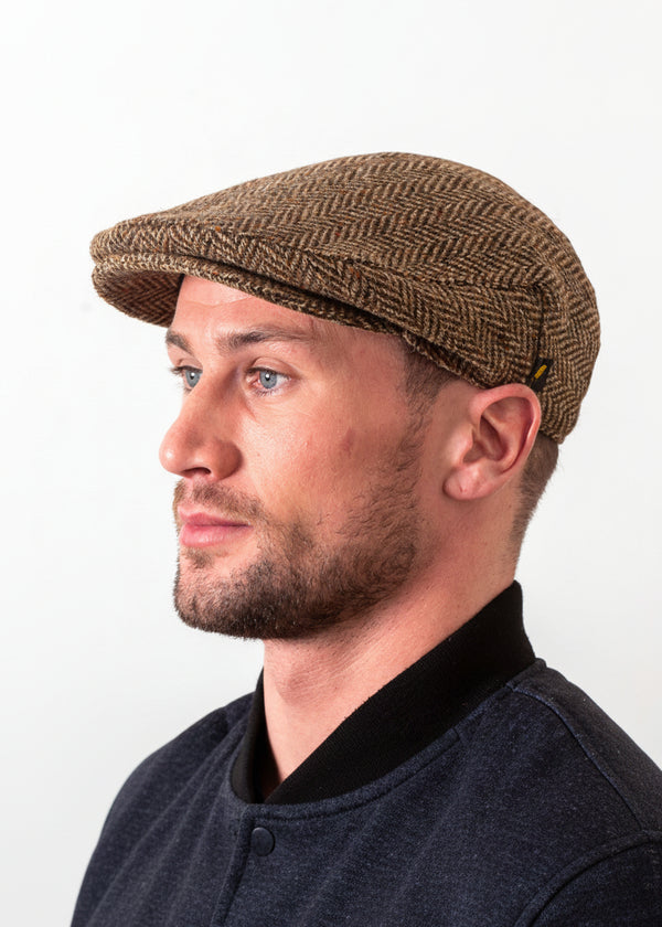 Donegal Tweed Flat Cap | Brown Herringbone | Handcrafted Irish Heritage