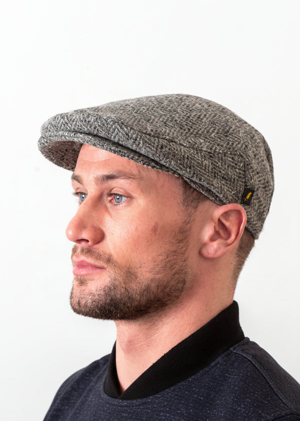 Donegal Tweed Flat Cap | Silver Herringbone | Handcrafted Irish Heritage