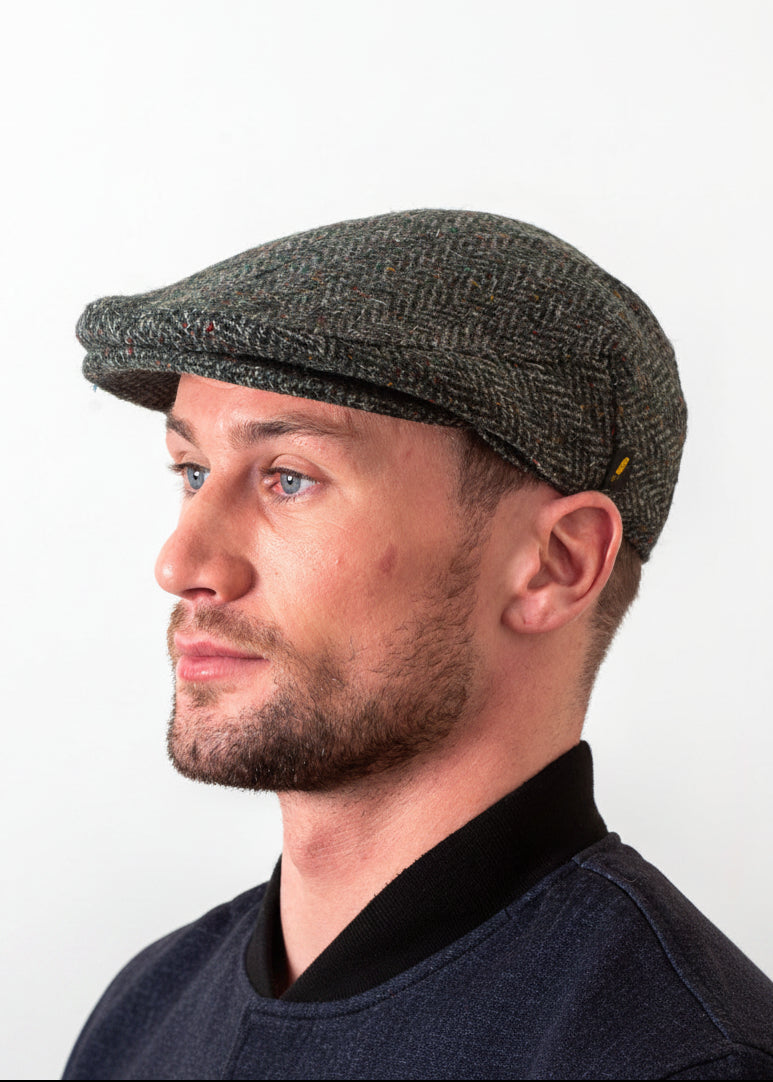 Donegal Tweed Flat Cap | Green Herringbone | Irish Cap