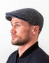 Donegal Tweed Flat Cap | Herringbone Blue Speck | Handcrafted Irish Heritage