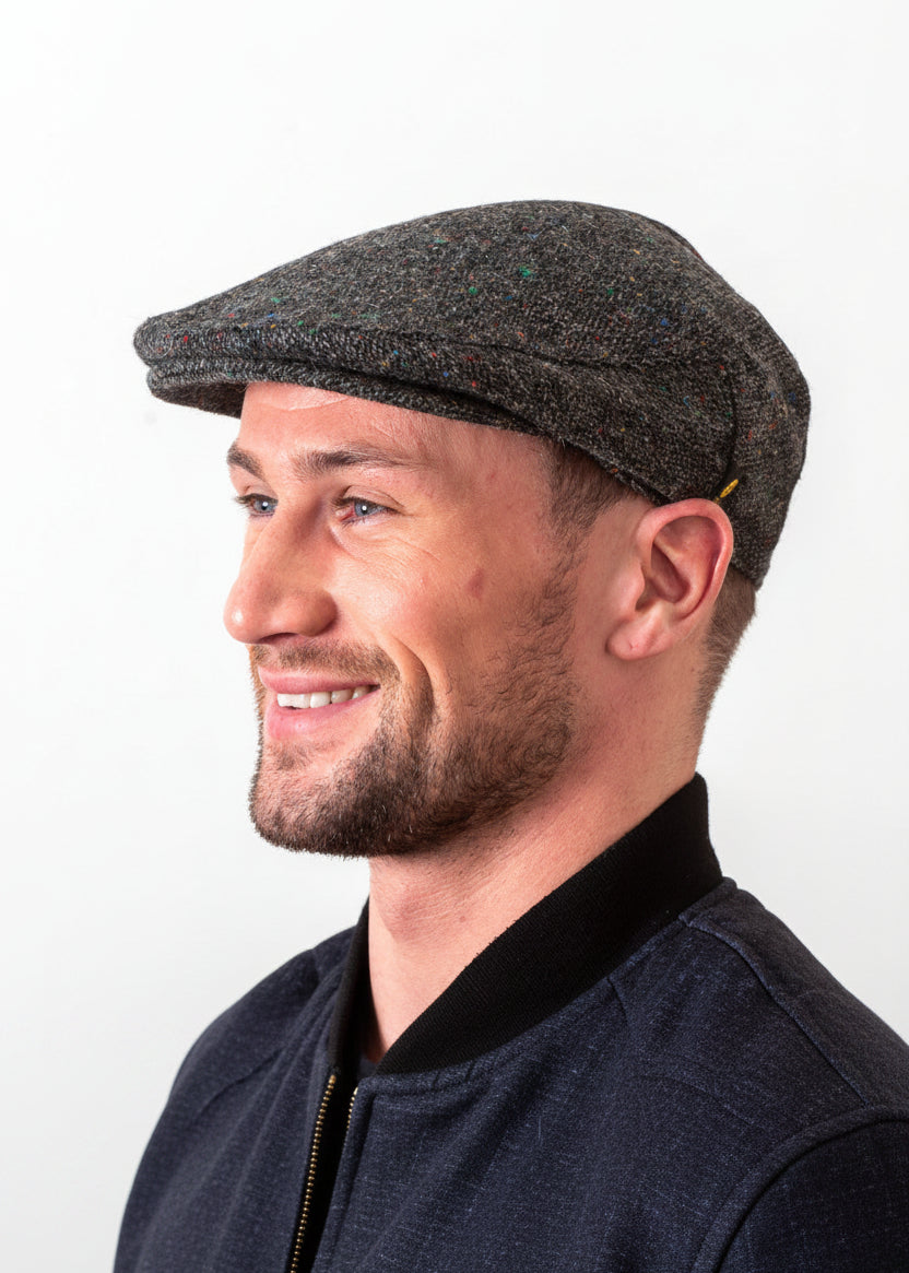 Charcoal Donegal Tweed Cap - Handcrafted Irish Flat Cap
