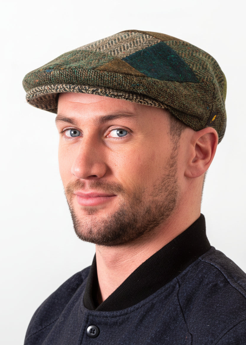 Donegal Tweed Flat Cap | Green Patch | Handcrafted Irish Wool Cap
