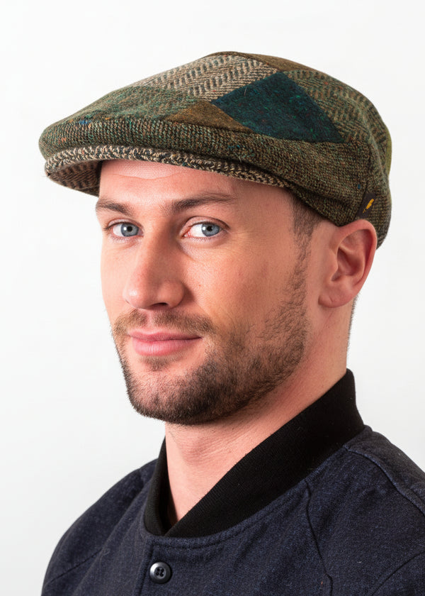 Donegal Tweed Flat Cap | Green Patch | Handcrafted Irish Wool Cap