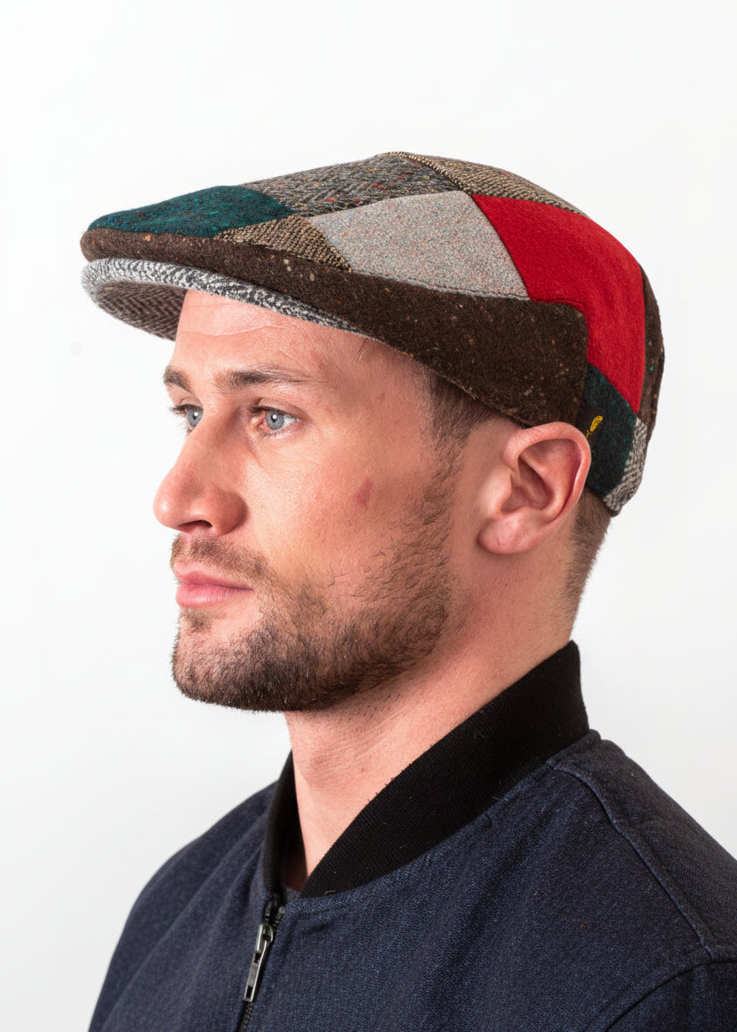 Donegal Tweed Flat Cap | Red Patch | Handcrafted Irish Heritage Cap