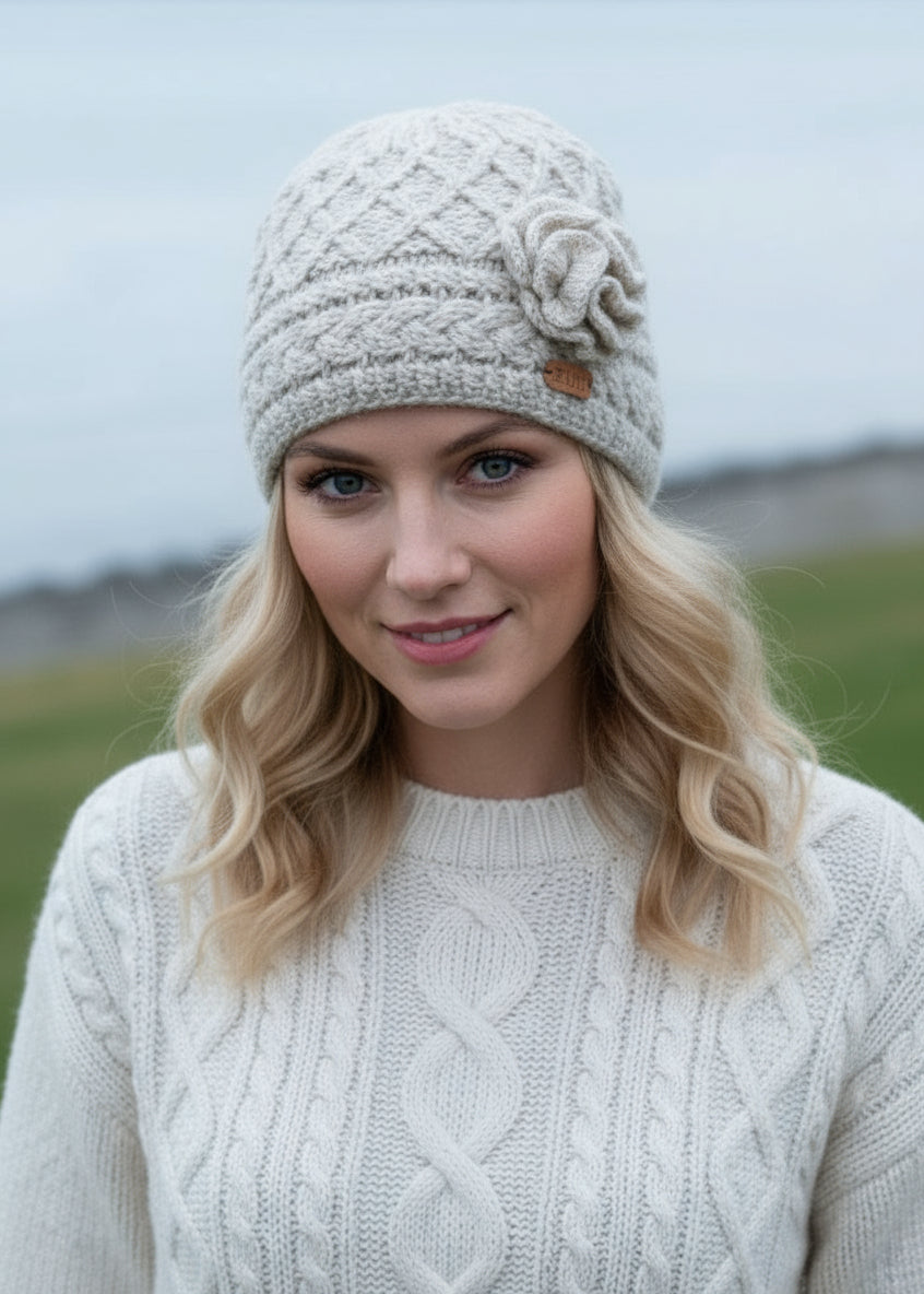 Erin Aran Trellis Flower Hat | Oatmeal