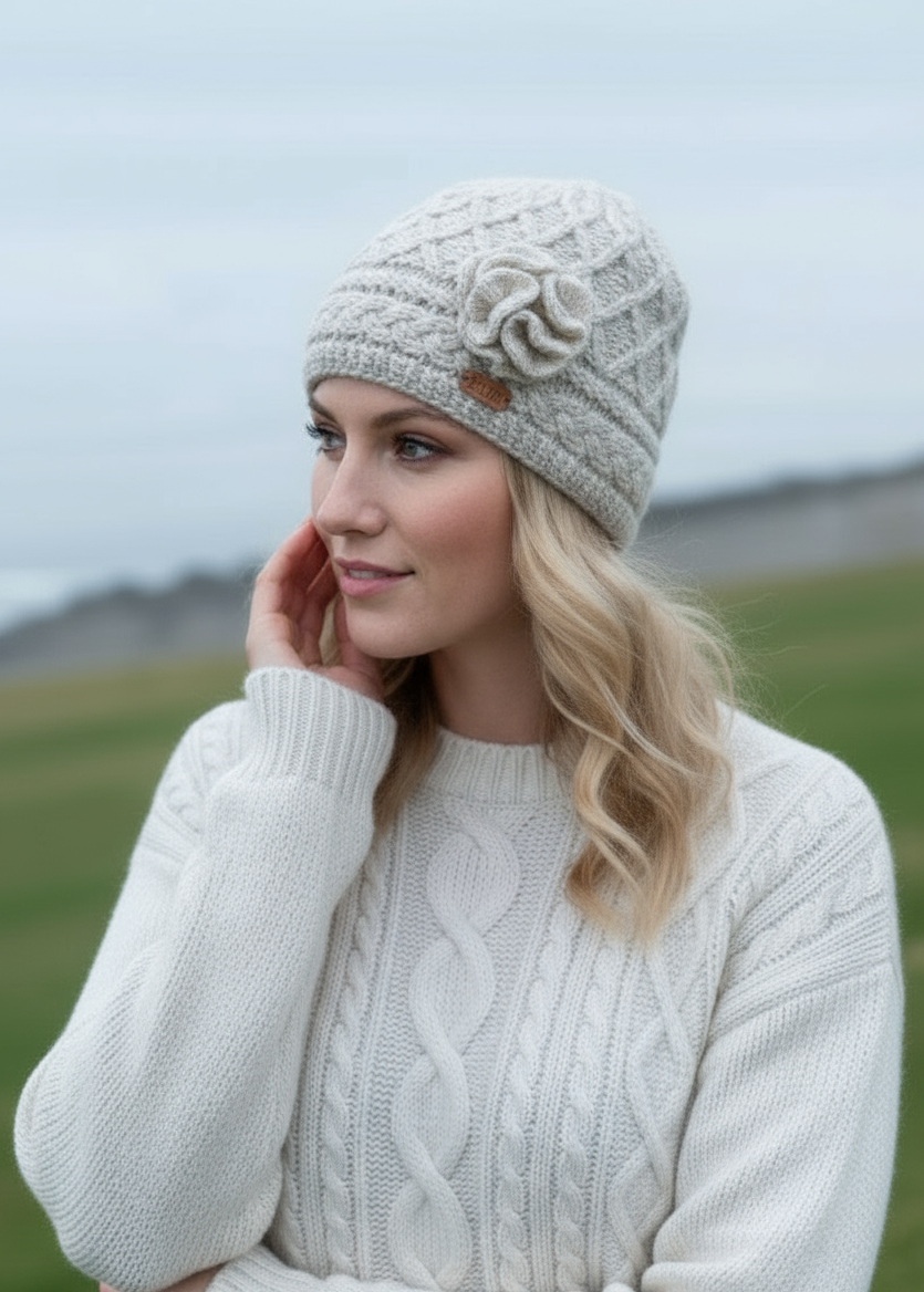 Erin Aran Trellis Flower Hat | Oatmeal