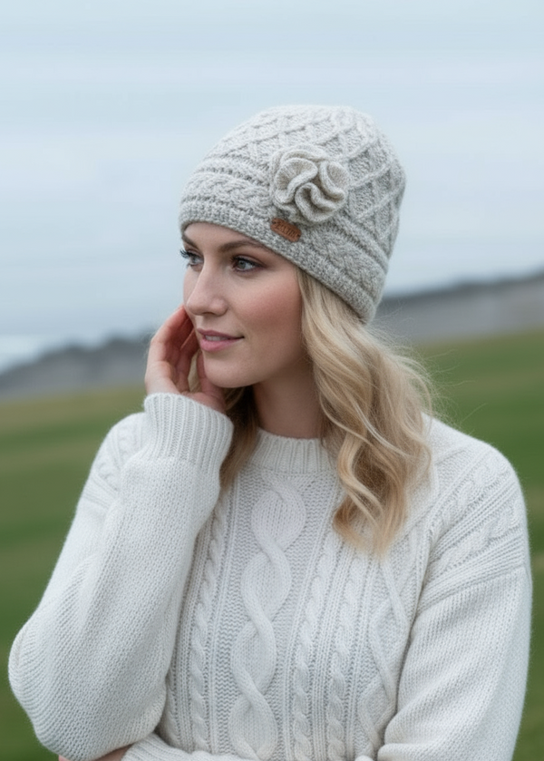 Erin Aran Trellis Flower Hat | Oatmeal